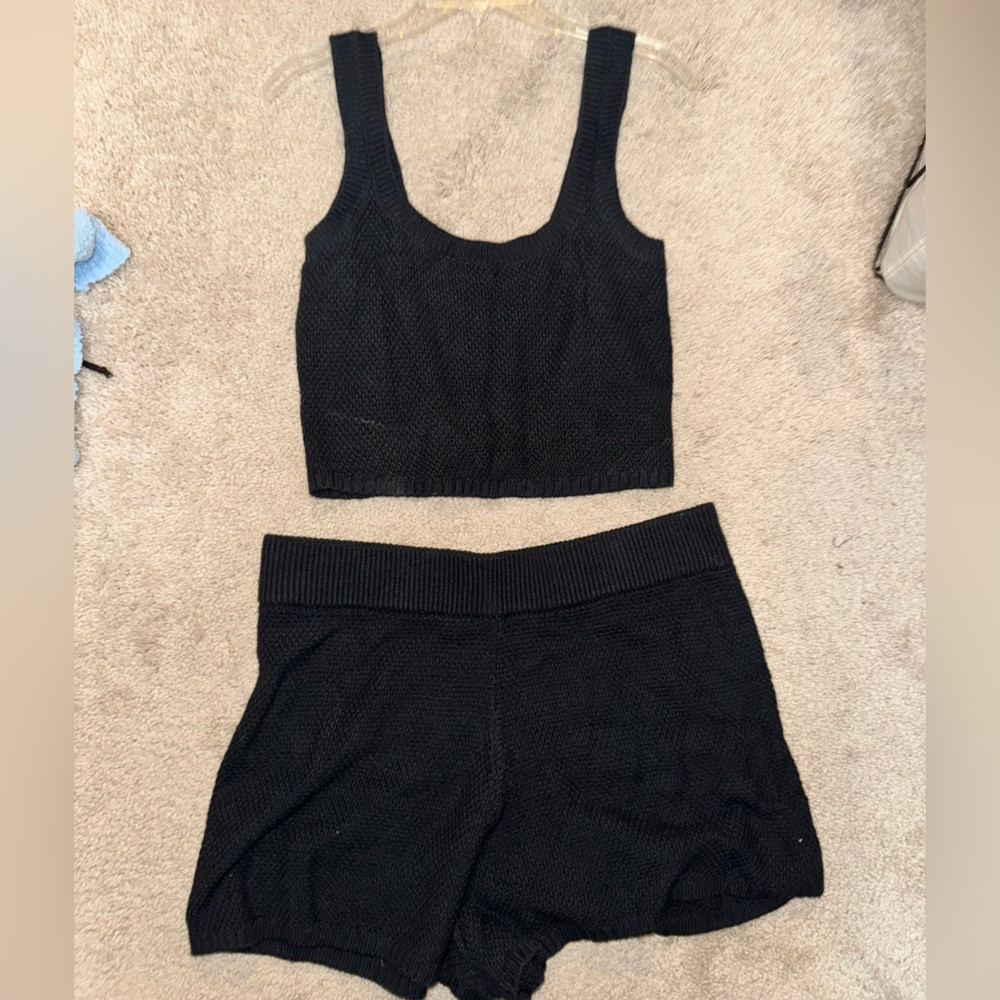 Gilly Hicks Black Textured Pajama Set